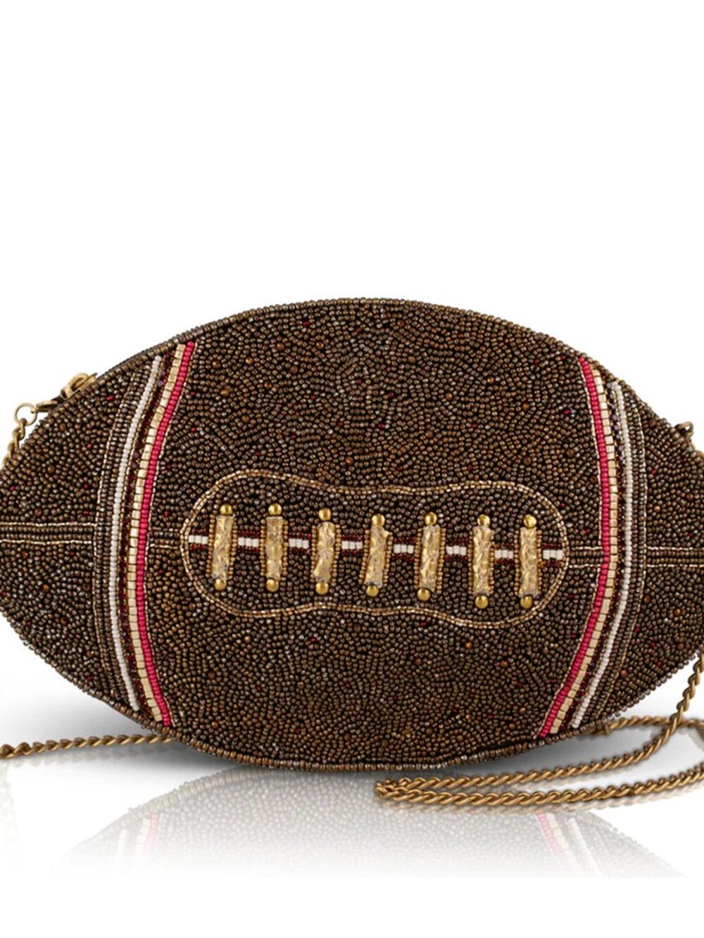 Mary Frances Huddle Up Football Crossbody Bag Zip Handbag Brown Gold Purse NEW